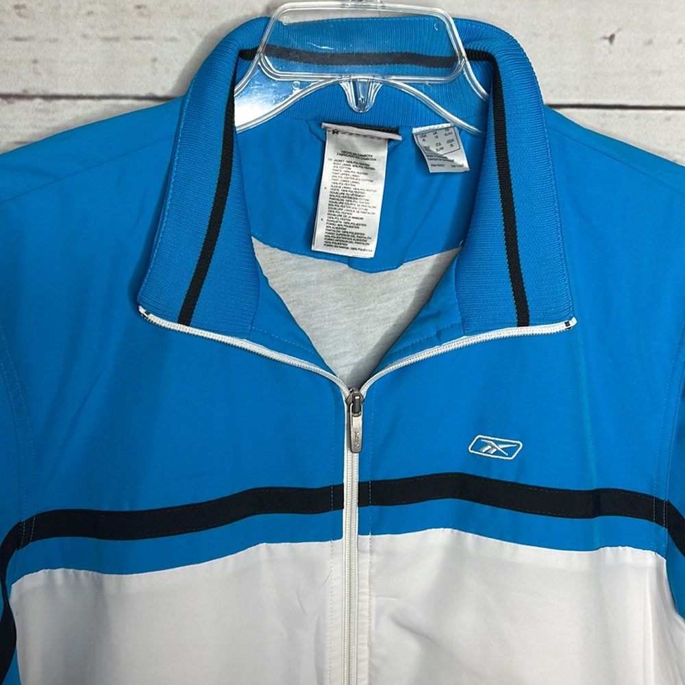 Retro Reebok Men's Full Zip Windbreaker Jacket White Blue Sz XL! - Picture 3 of 6